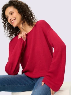 Pull à manches longues avec encolure ronde et manches trompette