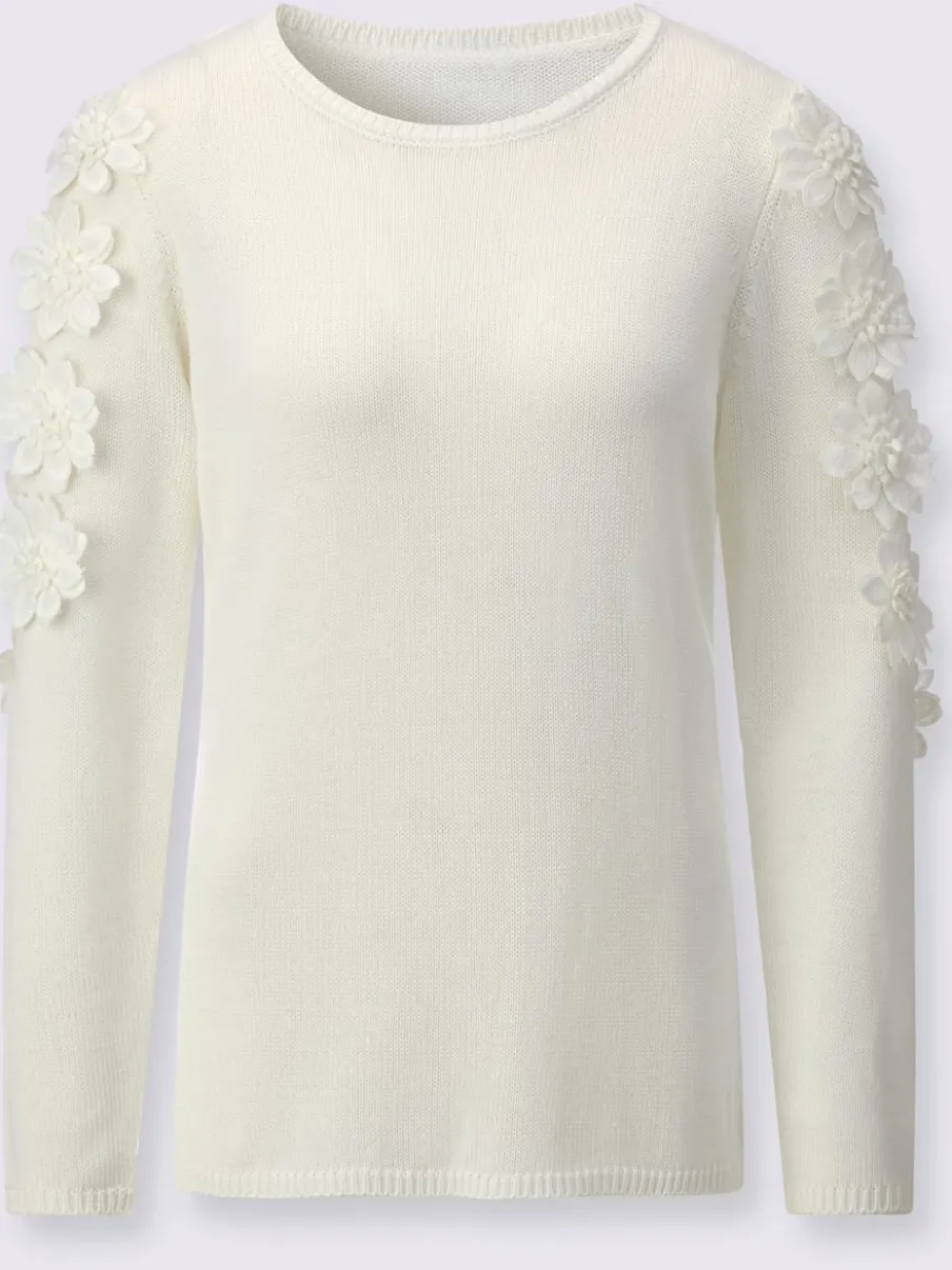 Pull à manches longues avec fleurs en relief aux épaules