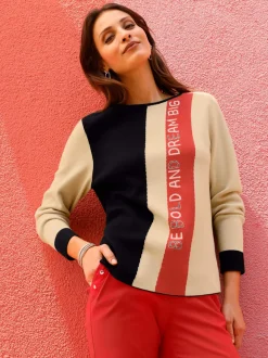 Pull à manches longues avec inscription et motif jacquard