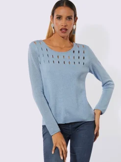 Pull à manches longues avec motif ajouré et découpes brillantes