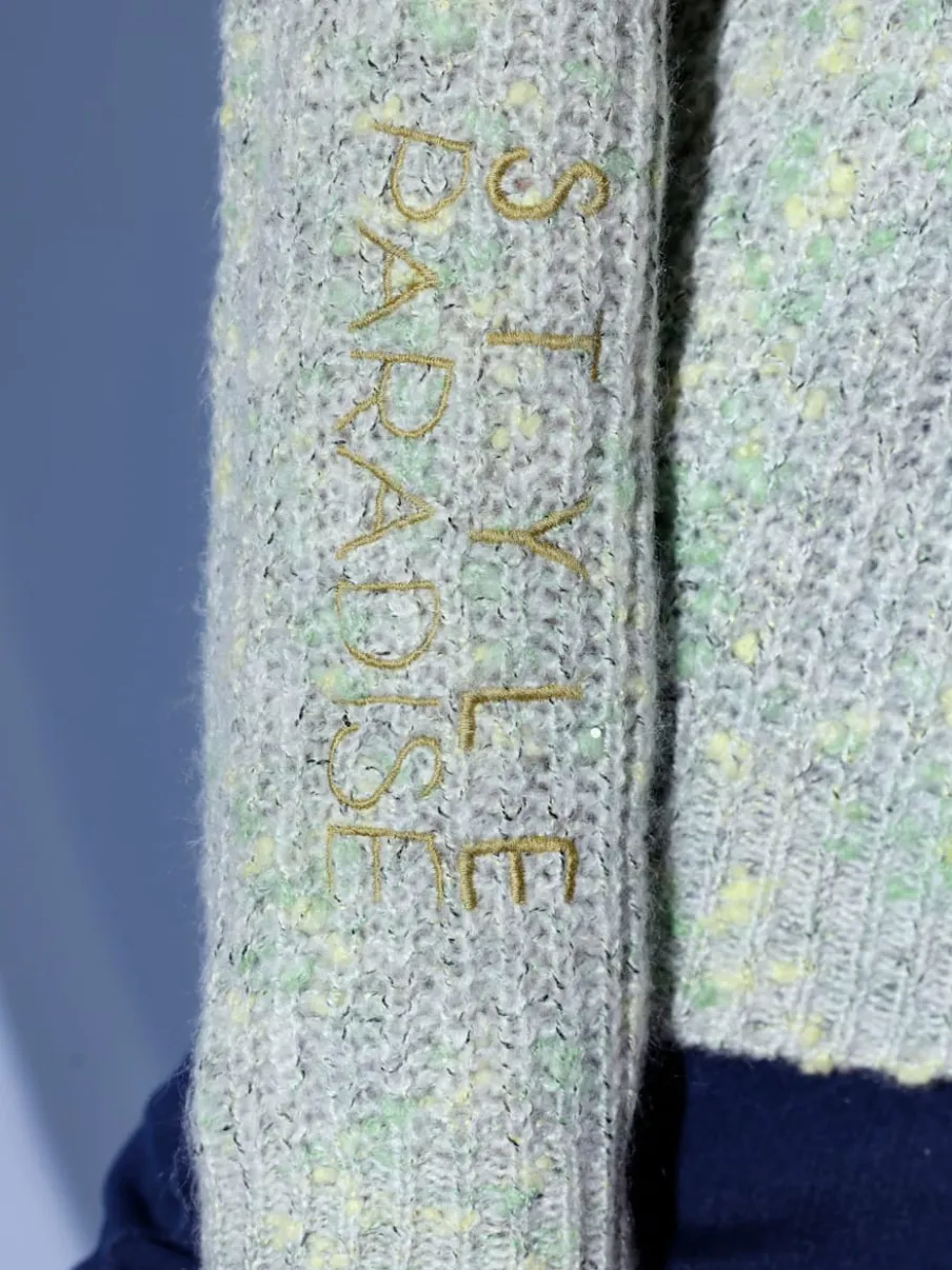 Pull à manches longues à broderie et finitions côtelées