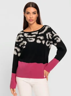 Pull à manches longues col en u jacquard graphique