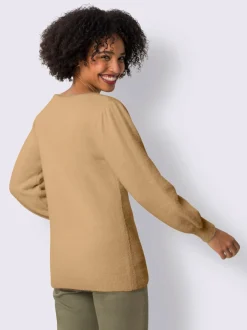 Pull à manches longues à col en V arrondi et bords-côtes fins