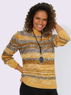 Pull à manches longues col montant motifs chinés doux