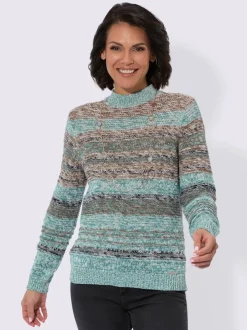 Pull à manches longues col montant motifs chinés doux