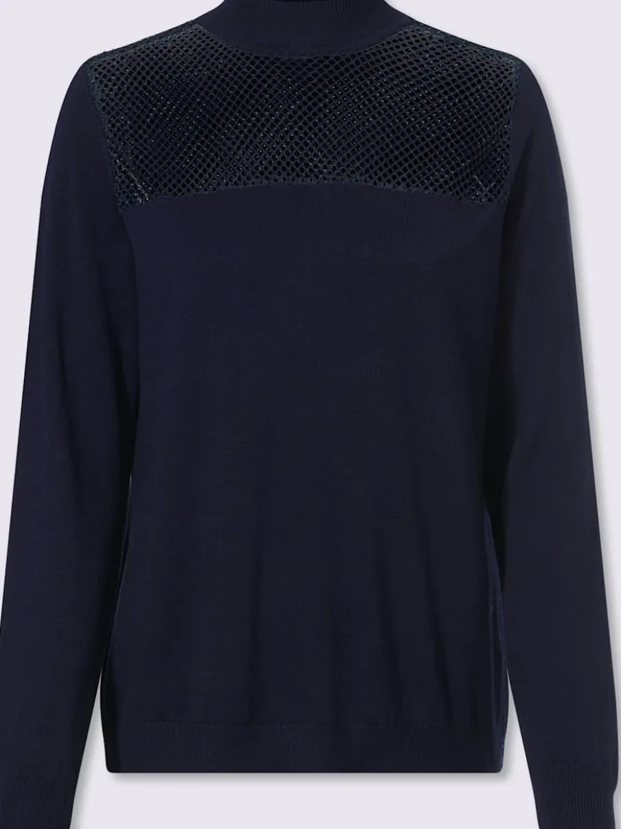Pull à manches longues empiècement transparent devant