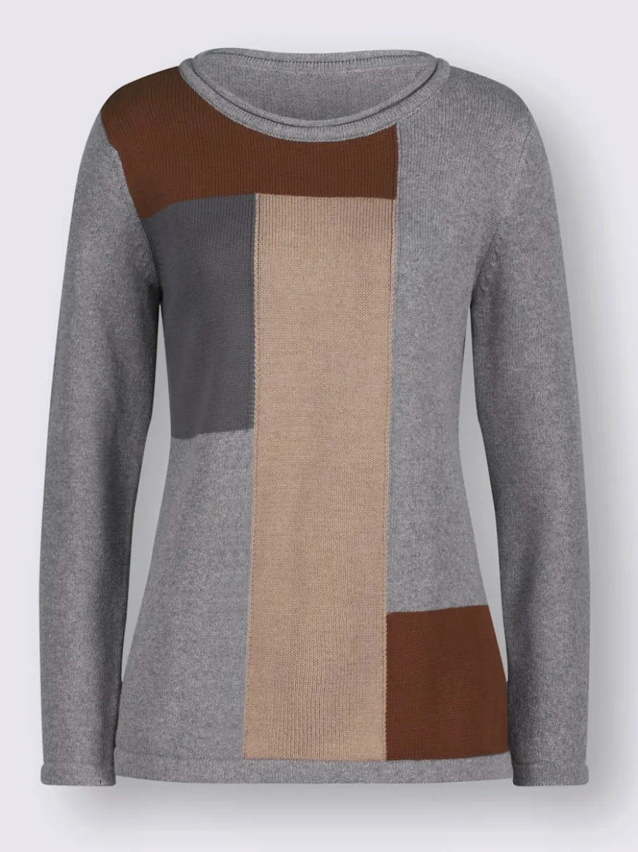 Pull à manches longues en coton doux coupe soignée