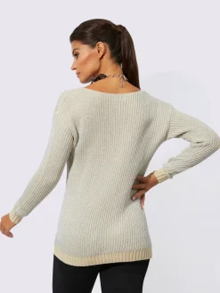 Pull à manches longues en coton avec motif intarsia discret