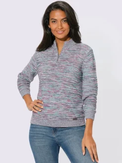 Pull à manches longues en coton au motif tricoté chiné