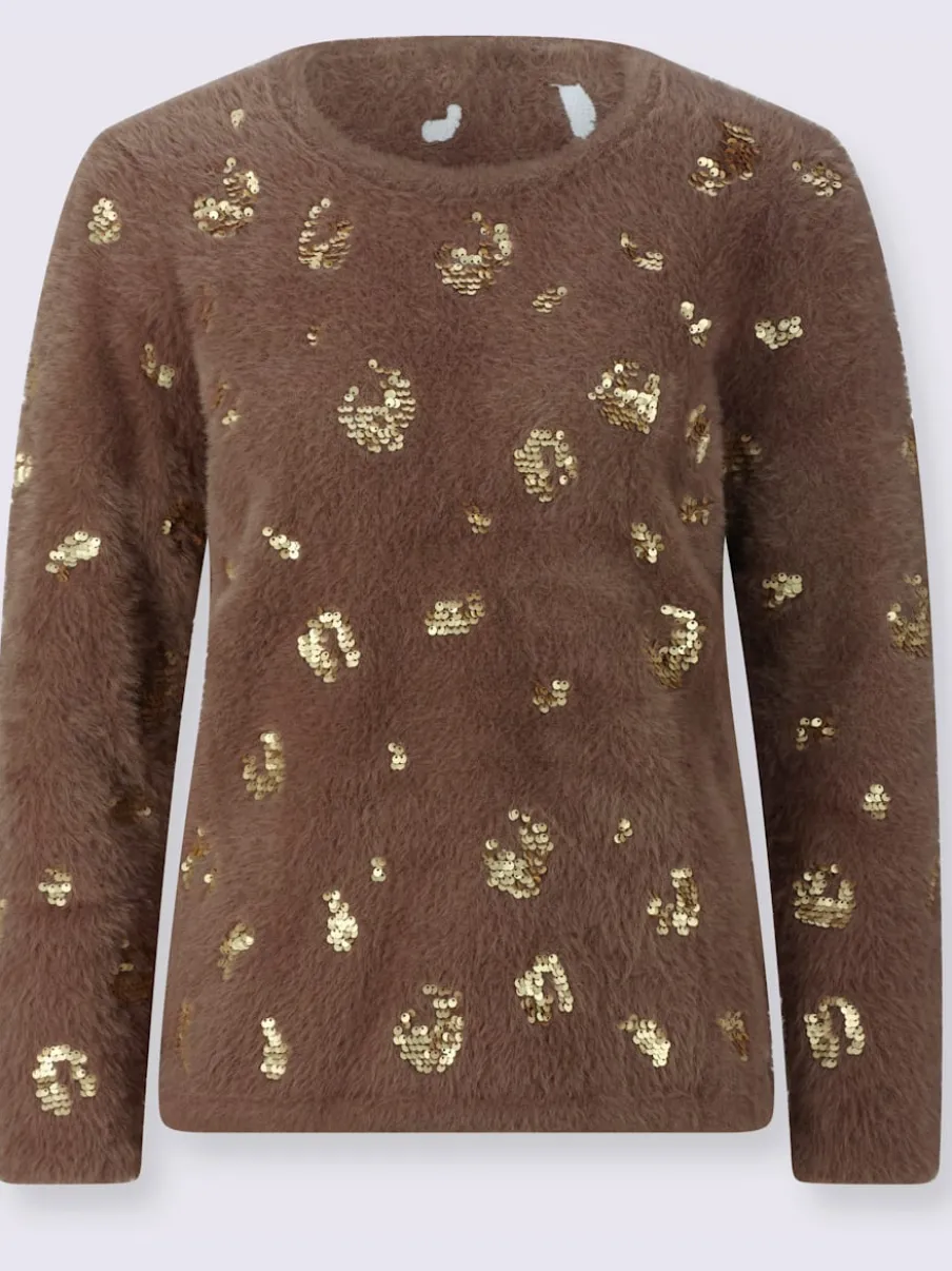 Pull à manches longues en fil moelleux avec empiècements pailletés