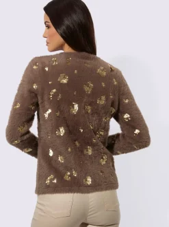 Pull à manches longues en fil moelleux avec empiècements pailletés