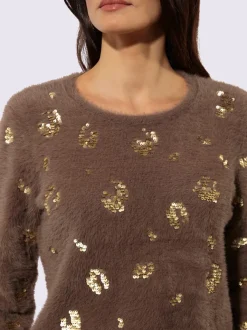Pull à manches longues en fil moelleux avec empiècements pailletés
