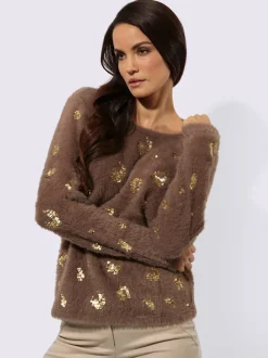 Pull à manches longues en fil moelleux avec empiècements pailletés