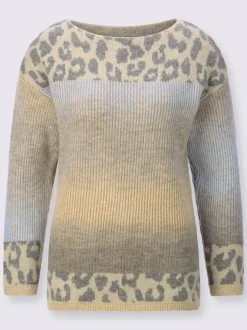 Pull à manches longues en jacquard avec motif léopard