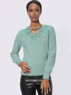 Pull à manches longues en lyocell avec dentelle délicate