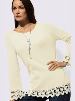 Pull à manches longues en lyocell avec ourlet en dentelle