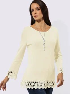 Pull à manches longues en lyocell avec ourlet en dentelle