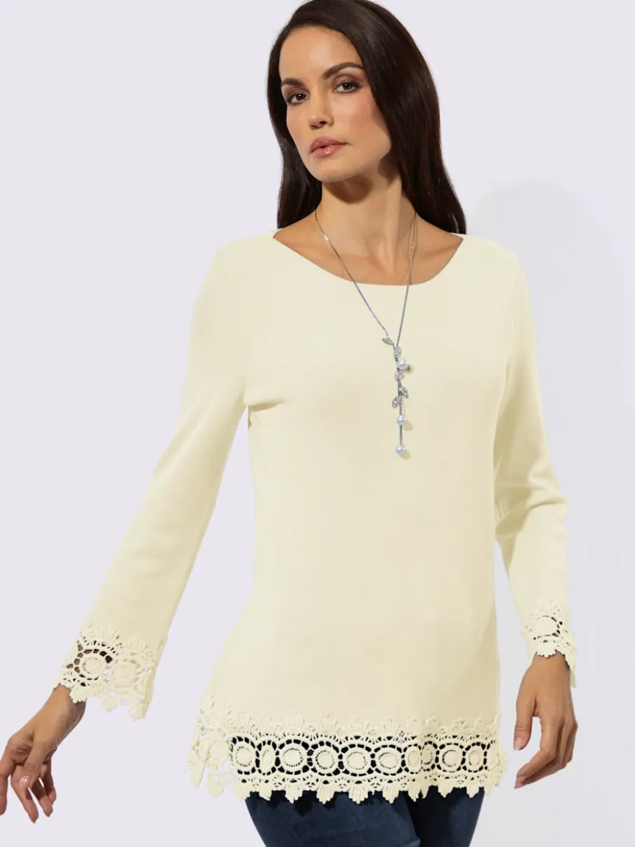 Pull à manches longues en lyocell avec ourlet en dentelle