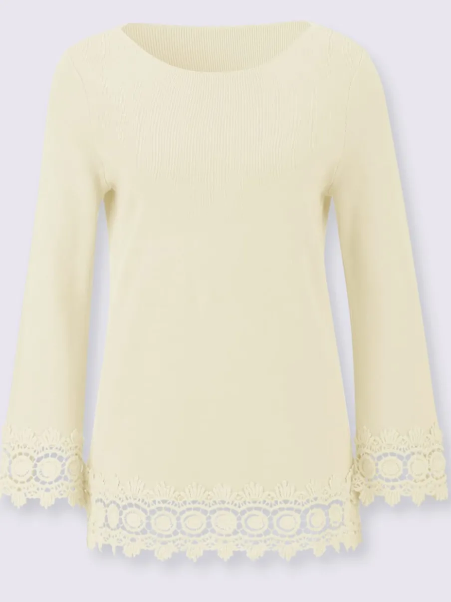 Pull à manches longues en lyocell avec ourlet en dentelle