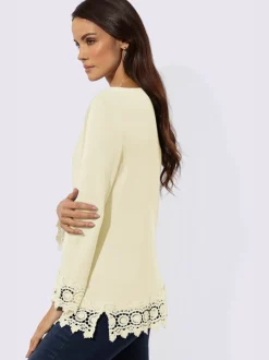 Pull à manches longues en lyocell avec ourlet en dentelle
