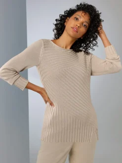 Pull à manches longues en mélange coton lyocell chiné