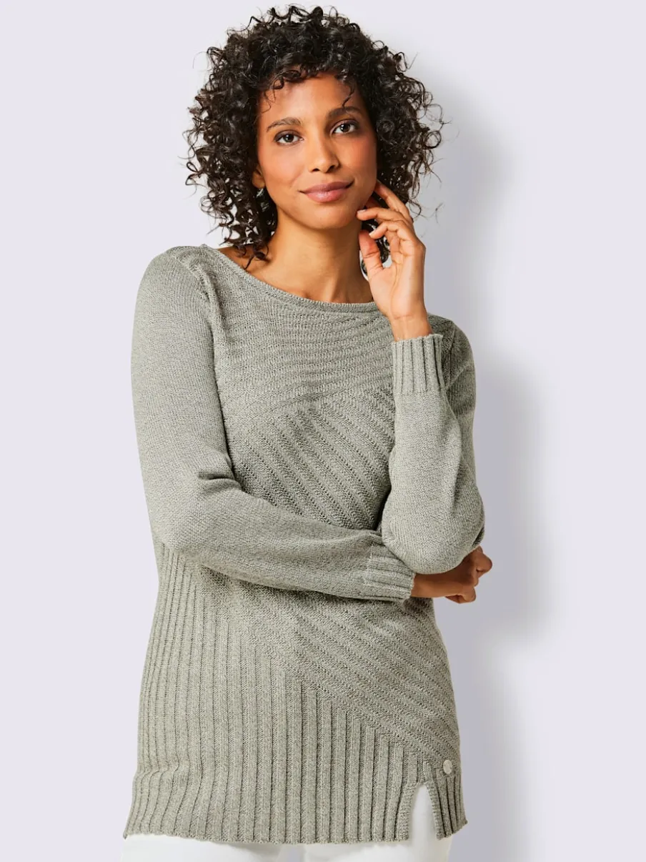 Pull à manches longues en mélange coton lyocell chiné