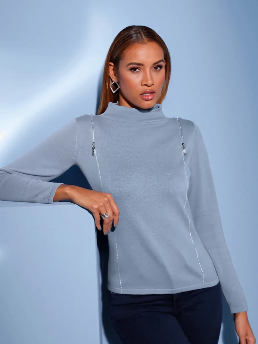 Pull à manches longues en tricot fin avec col montant