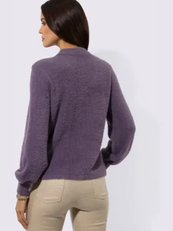 Pull à manches longues en tricot avec col côtelé et boutons décoratifs