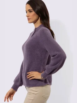 Pull à manches longues en tricot avec col côtelé et boutons décoratifs