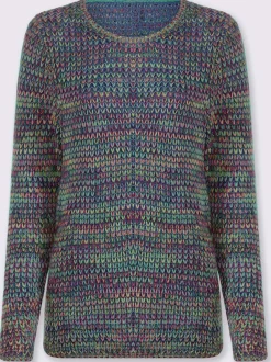 Pull à manches longues en tricot doux multicolore avec col rond
