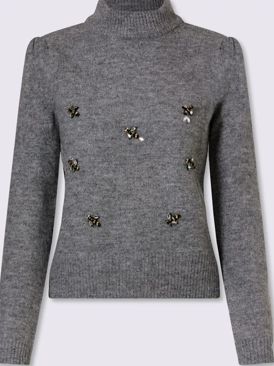 Pull à manches longues élégante application de pierres brillantes fantaisie