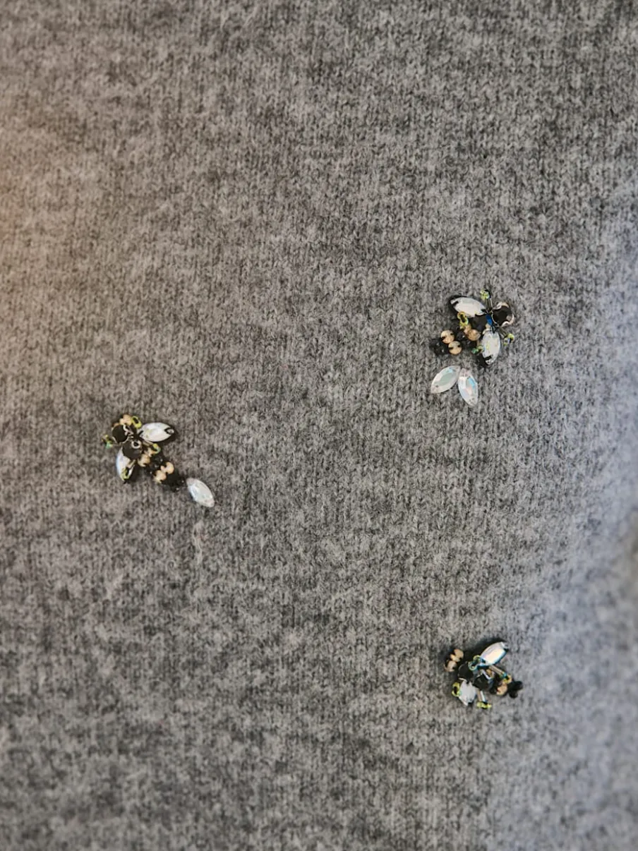 Pull à manches longues élégante application de pierres brillantes fantaisie