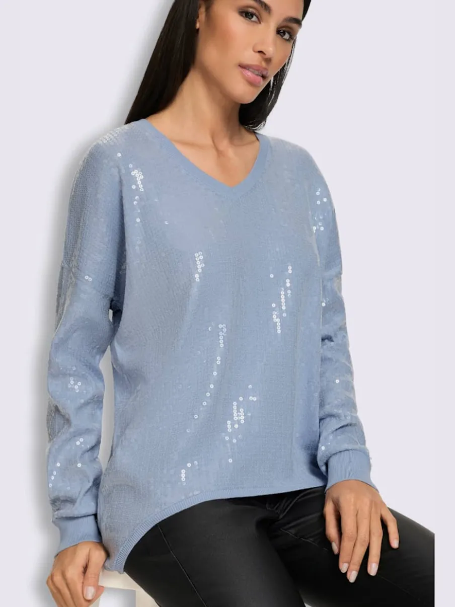 Pull à manches longues orné de paillettes brillantes