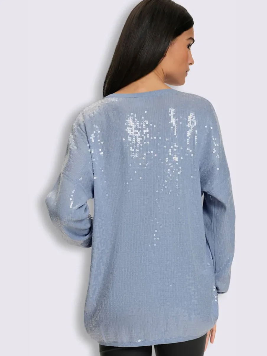 Pull à manches longues orné de paillettes brillantes