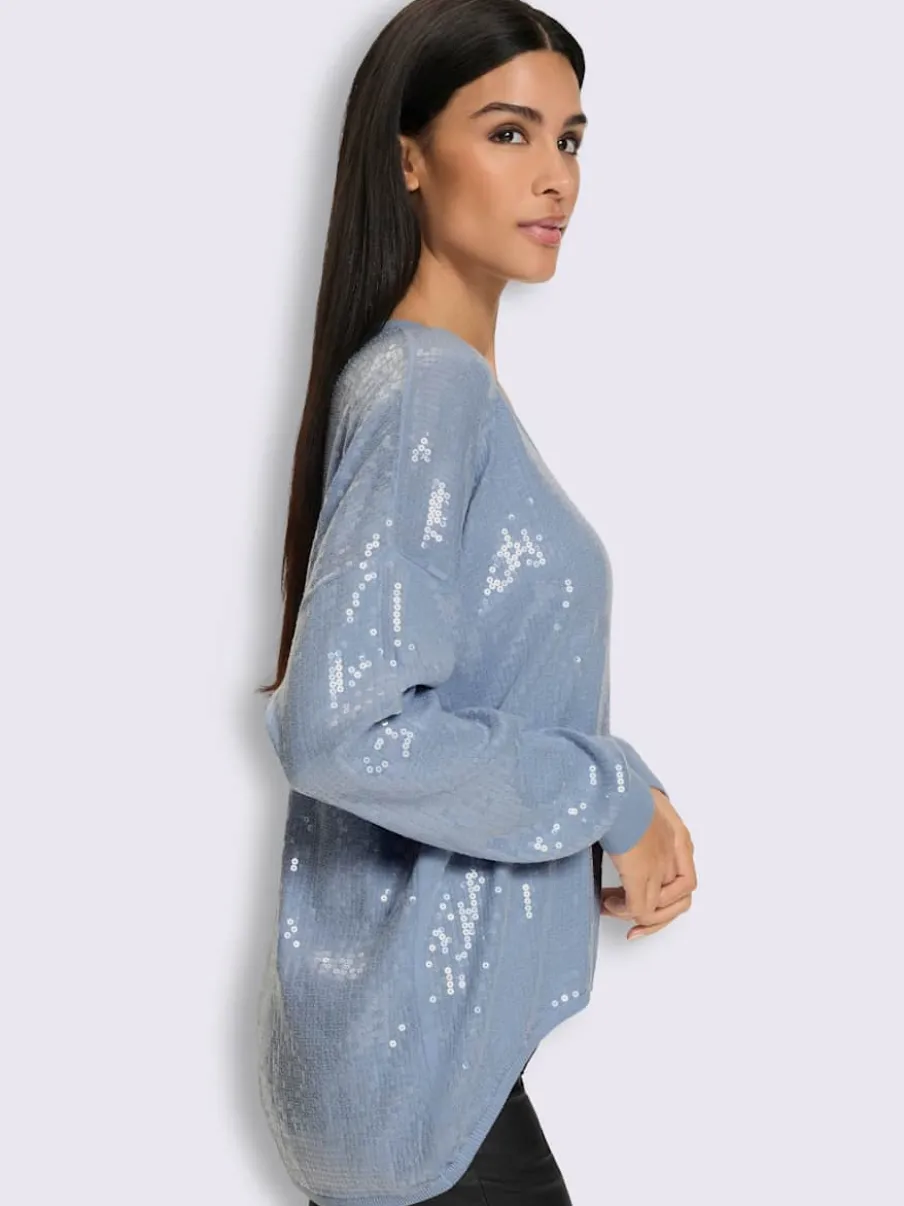 Pull à manches longues orné de paillettes brillantes