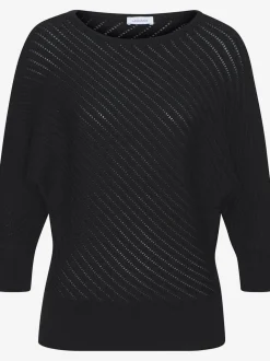 Pull à manches 3/4 manches 3/4 chauve-souris avec bords-côtes
