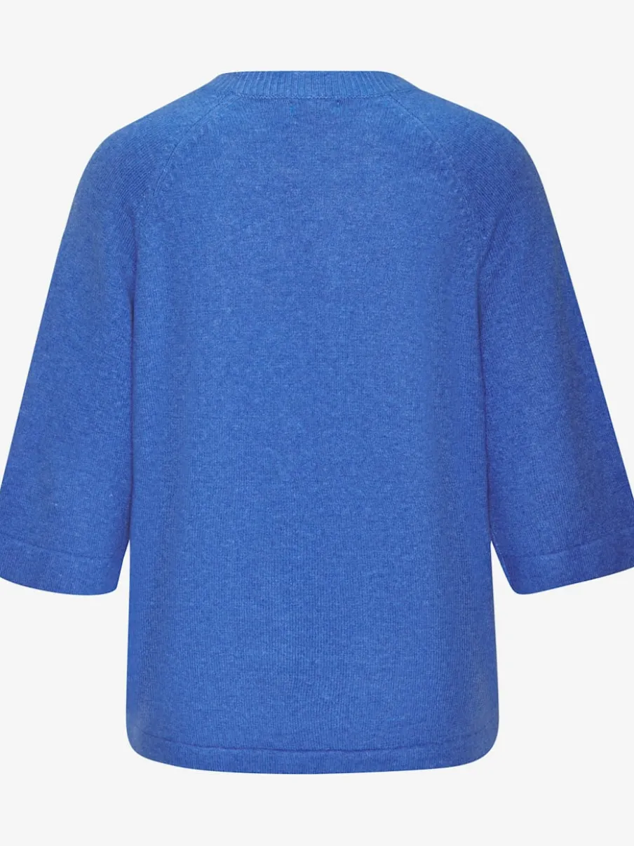 Pull à manches mi-longues encolure ronde avec bords-côtes tricotés