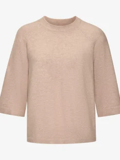 Pull à manches mi-longues encolure ronde avec bords-côtes tricotés