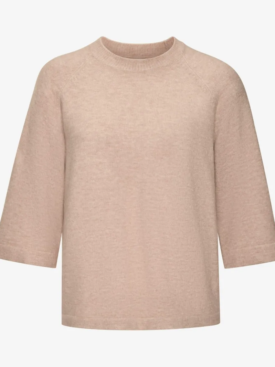Pull à manches mi-longues encolure ronde avec bords-côtes tricotés