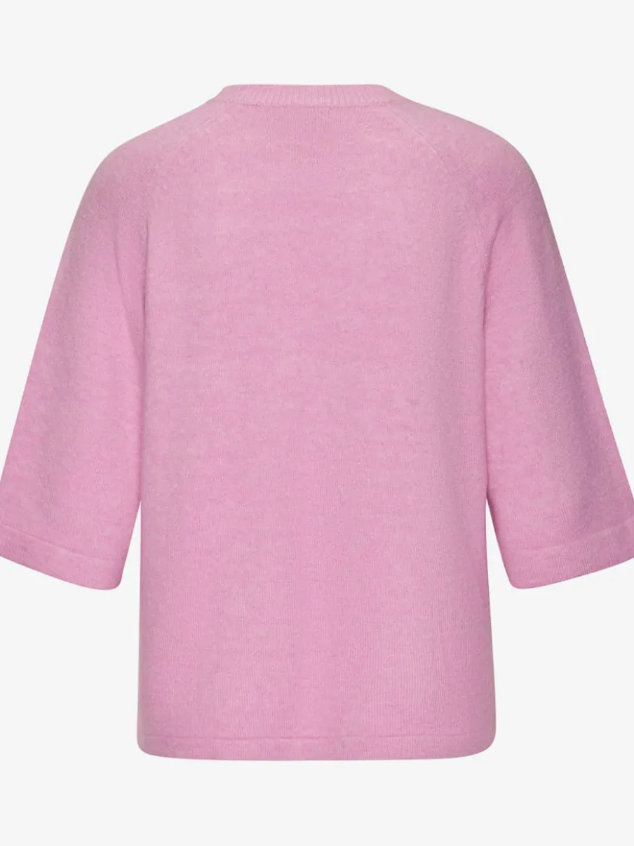 Pull à manches mi-longues encolure ronde avec bords-côtes tricotés