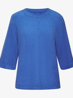 Pull à manches mi-longues encolure ronde avec bords-côtes tricotés