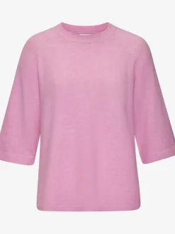 Pull à manches mi-longues encolure ronde avec bords-côtes tricotés