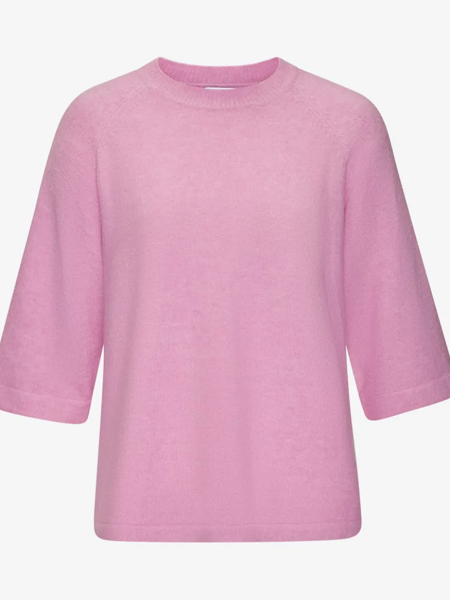 Pull à manches mi-longues encolure ronde avec bords-côtes tricotés
