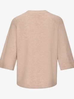 Pull à manches mi-longues encolure ronde avec bords-côtes tricotés