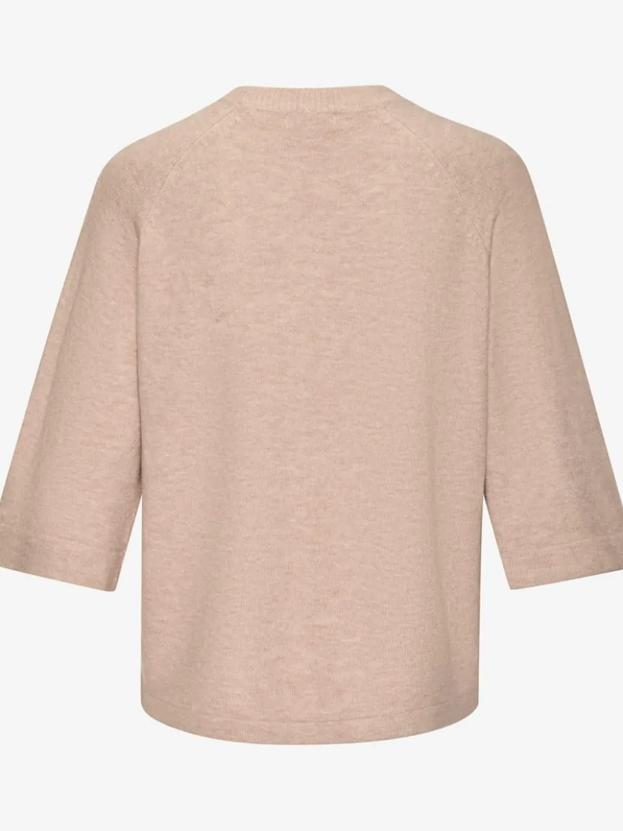 Pull à manches mi-longues encolure ronde avec bords-côtes tricotés