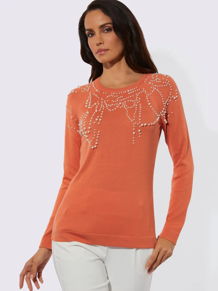 Pull à manches raglan en modal avec perles décoratives