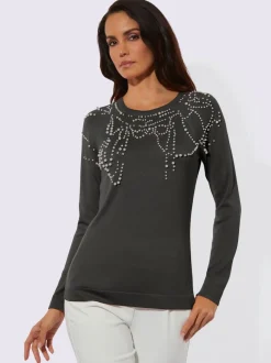 Pull à manches raglan en modal avec perles décoratives