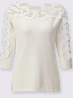 Pull à manches trois quarts en viscose avec dentelle