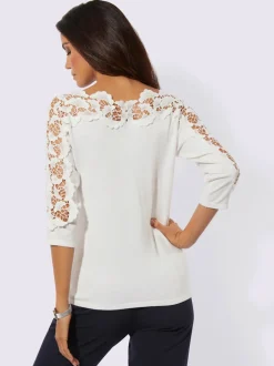 Pull à manches trois quarts en viscose avec dentelle