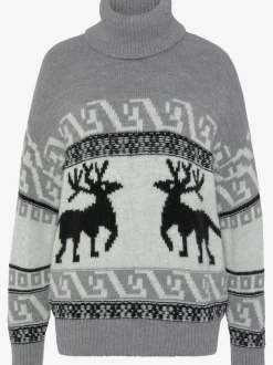 Pull norvégien à grand col roulé avec motifs tricotés et manches longues